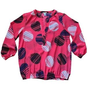 Dana Buchman 3/4 sleeve Blouse Shirt Top Size S Low V Neck Sheer Loose Fit